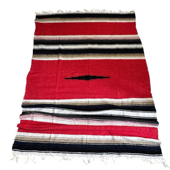 Made In Mexico Saltillo Blanket Southwestern Red Multi 52"x78" Benevolence LA - Picture 1 of 5